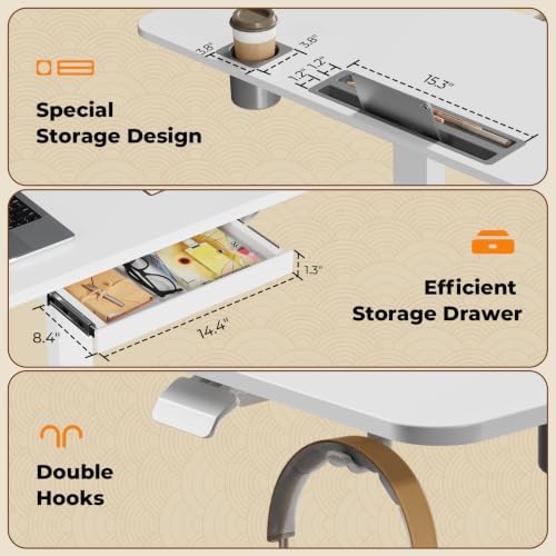 40"×24" Mobile Standing Desk with Drawer, Cup Holder & Hooks - Image 6