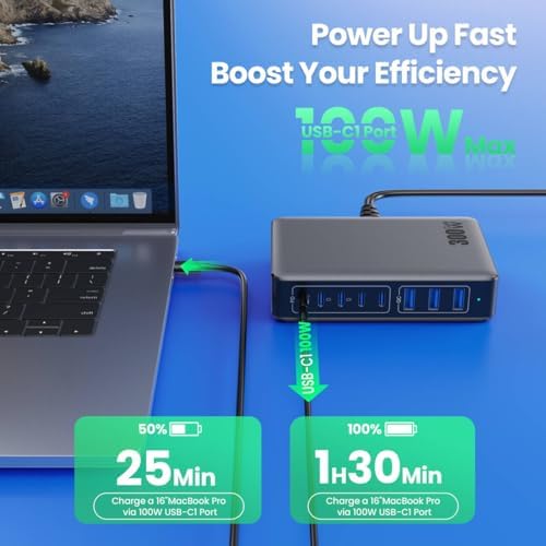 USB C Charger 300W USB C Charger Block,Upgraded GaN IV 8-Port Fast Charging Station Hub,PD 100W Laptop Charging Adapter Compatible with MacBook Pro/Air,DELL,Steam Deck,iPhone 16/15/14,Galaxy S23/22 - Image 2