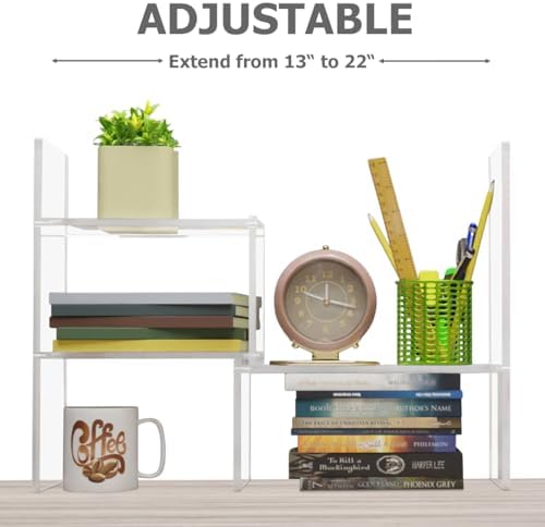 My Space Organizers Adjustable Acrylic Desk Shelf for Top of Desk: Clear Desktop Shelf, Premium Desktop Bookshelf Organizer, Office Table Book Shelves - Image 4