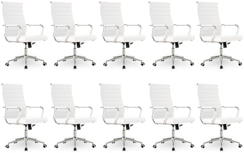 Okeysen Office Desk Chair, Ergonomic Leather Modern Conference Room Chairs, Executive Ribbed Height Adjustable Swivel Rolling Chair for Home Office Set of 12. (White) by Lepdep