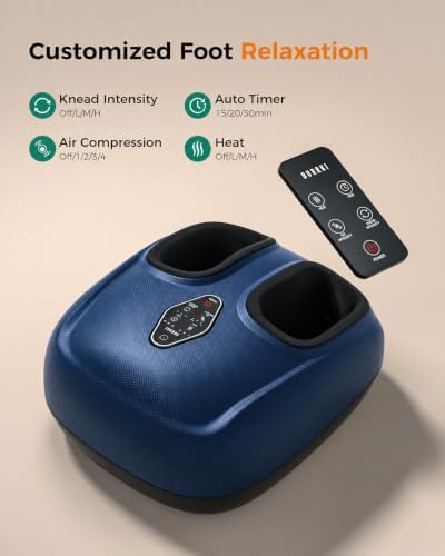 Shiatsu Foot Massager with Heat & Air Compression, Remote Control, Washable Sleeves, Multi Intensity Knead, Auto Timer, Safe Foot Massage Machine for Home & Gifts (Dark Blue) - Image 2