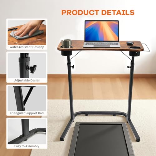 Treadmill Desk, Small Standing Desk for Walking Pad, 30-47 Inch Adjustable Height Walking Pad Stand for Treadmill, Portable Standing Table for Bike and Home Office Work - Brown - Image 5