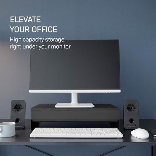 YAMAZAKI Home Monitor Stand with Drawer and Cable Management Riser, Black - Image 2