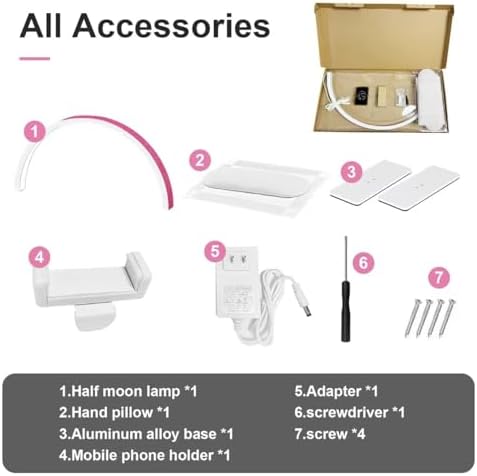 Half Moon Light for Nail Desk - 29-inch LED Nail Tech Lamp with Hands Pillow, Phone Holder，Dimmable Arch Design,48W Portable Manicure Light for Salon and Home Use（Pink-Pink Diamond） - Image 3