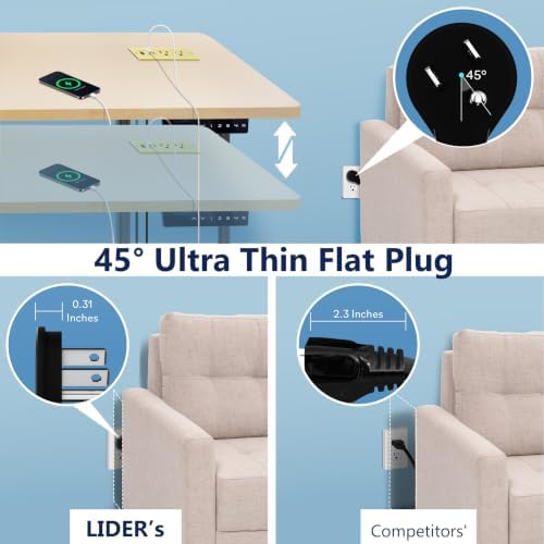 LIDER Rectangle Desktop Power Grommet with USB-C PD60W & USB-A, USB Combined Output 65W, 12A AC Outlets, Auto-Slide Cover, 6.5ft Cord, Desk Charging Station, ETL Listed, Thermoplastic, Matte Gold - Image 6