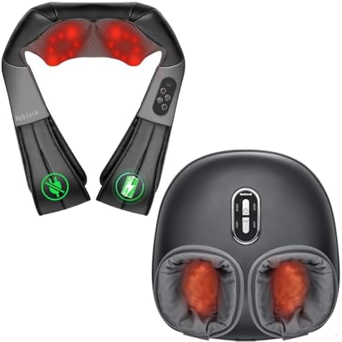 Nekteck Shiatsu Foot and Cordless Neck Massager with Heat Combo for Pain Relief Deep Tissue, Body Relaxation Tools Gifts for Him Her by Nekteck