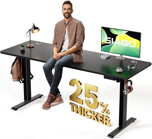 SIAGO Electric Standing Desk Adjustable - 63 x 24 Inch Sit Stand up Desk with Cable Management - 3 Memory Preset Adjustable Height Table by SIAGO