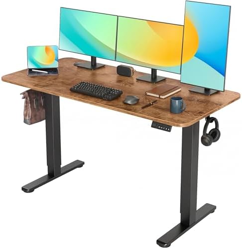 YDN Electric Standing Desk Adjustable Height, 63 x 24 Inches Sit Stand up Desk with Memory Presets & Cable Management, Home Office Desk for Office & Computer Workstation, Black Frame/Rustic Brown Top by YDN
