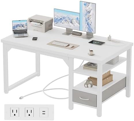 Mericonia 48" Computer Desk with Drawer, 1.2" Thick Reversible Office Desk by MERICONIA