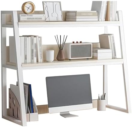 Dorm Desk Hutch,Ladder Desktop Bookshelf,2-Tier Computer Desktop Bookcase,Desk Hutch Top Only,Desk Organizer Shelf,Multipurpose Desktop Display Rack for Dorm Office Home(30x13x35inch, White) by Unknown