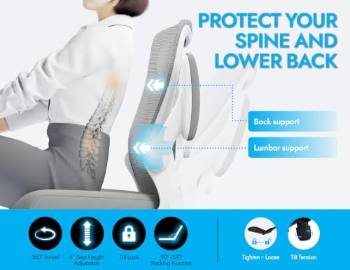 Office Chair: 330LBS Mesh Ergonomic Desk Chair Comfy with 3D Lumbar& Swivel - Image 4