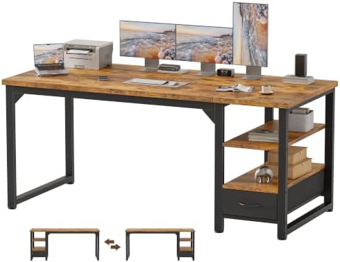 Mericonia 63 in Computer Desk with Drawer, 1" Thick Reversible Office Desk by MERICONIA