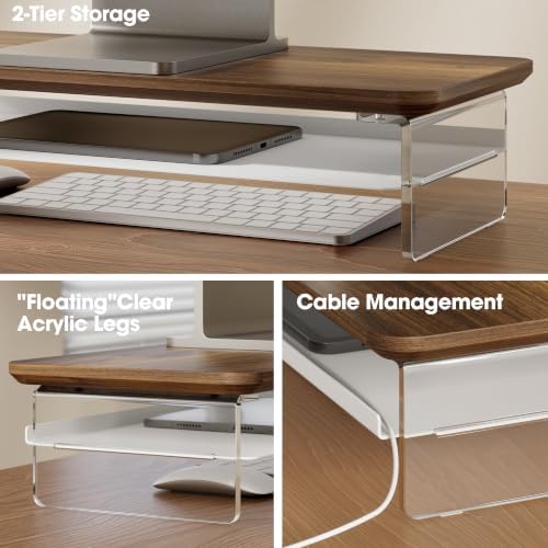 Fenge 23.6" Monitor Stand with Clear Acrylic Legs, Brown - Image 3