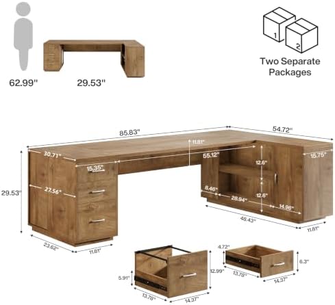 Tribesigns 85.8-Inch L-Shaped Executive Desk, Natural Oak - Image 2