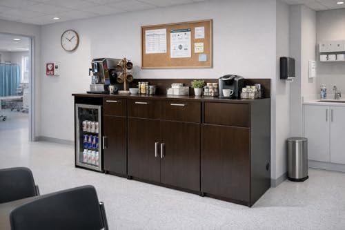 BREAKtime Breakroom Cabinet with Mini Fridge Space, 2-Door Storage & Trash Bin, Fully Assembled, 90" W x 24" D x 36" H, Trash Bin Included, Appliances Not Included, Espresso - Image 4