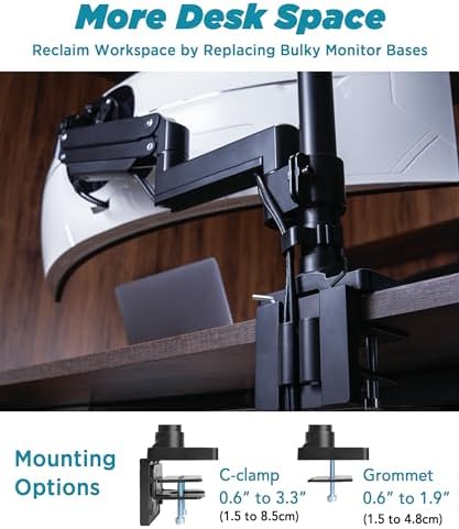 ULTRARM Heavy Duty Monitor Arm for Ultrawide Monitors up to 57" and 44 lbs, Single Desk Stand, Pneumatic Height Adjustable, Modular Extension Arms - Max VESA 100x100, Black, MA20P-S - Image 4