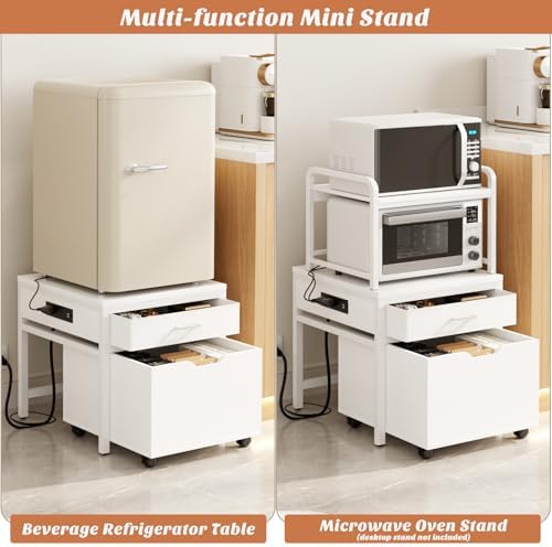 Unikito Mini Fridge Stand with Drawer Storage & Power Outlet, White - Image 4