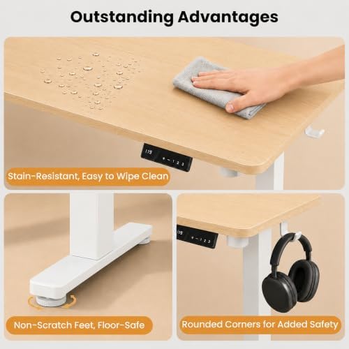 Electric Standing Desk, 40" x 24" Adjustable Height Sit Stand Desk, Small Space Workstation, Compact Computer Desk for Home Office, Stable Steel Frame (Natural) - Image 7