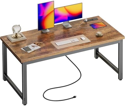 Huuger 55 x 24 inch Desk with Power Outlets & 0.95 Inch Thicker Desktop by Huuger