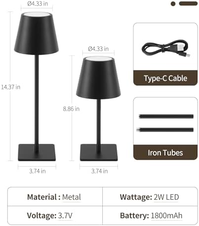 UME 3 Pack Cordless Table Lamp, Battery Operated Lamp - Portable Waterproof Rechargeable Table Lamp w/ 3 Color Temps & Stepless Dimming for Dinner, Desk, Cafe, Outdoor (Black) - Image 6