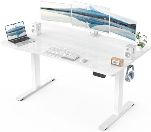 Veken 55 x 28 Inch Electric Standing Desk with Adjustable Height, Sit to Stand Computer Table for Study, Work or Gaming, Home Office Desk White by Veken