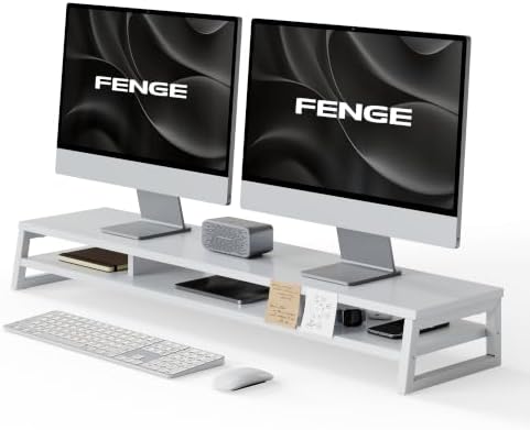 Fenge Dual Monitor Riser for Desk, Open Shelf with 3 Storage Compartments by Fenge