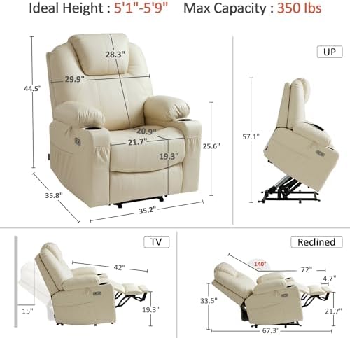 MCombo Power Lift Recliner Chair for Elderly, Heat and Massage 7040(Medium) - Image 3