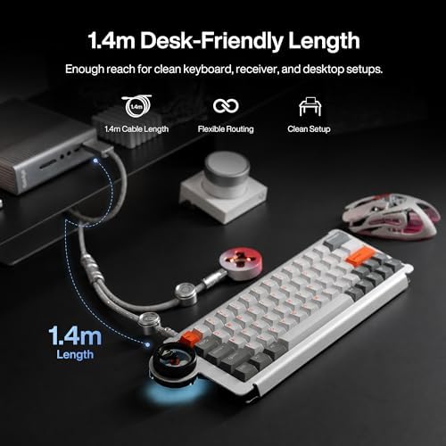 Angry miao Split Dual 8K Gaming Cable AM Edition 1.4m(4.6ft), High-Speed Dual Connection, Low Latency, Compatible with USB Type-C Devices, Durable Mesh Silver-Plated Wire - Silver Orbit - Image 4
