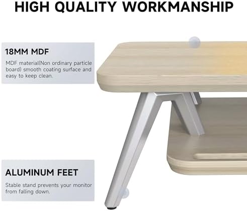 Fenge Dual Monitor Stand Riser, Wooden Desk Shelf with 2-Tier Storage - Image 4