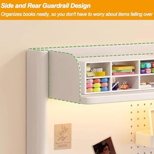 Desktop Bookshelf Organizer, Desktop Bookshelf Adjustable Hutch,Countertop Desk Hutch with Pegboard and Accessories,Storage Organizer Display Rack for Home Office Dorm(White 2,L60xh63cm/23.6x24.8'') - Image 7