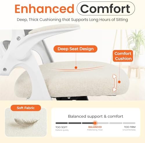 NEO CHAIR Office Computer Chair Ergonomic Mesh Back Flip-Up Arms, Ivory - Image 5