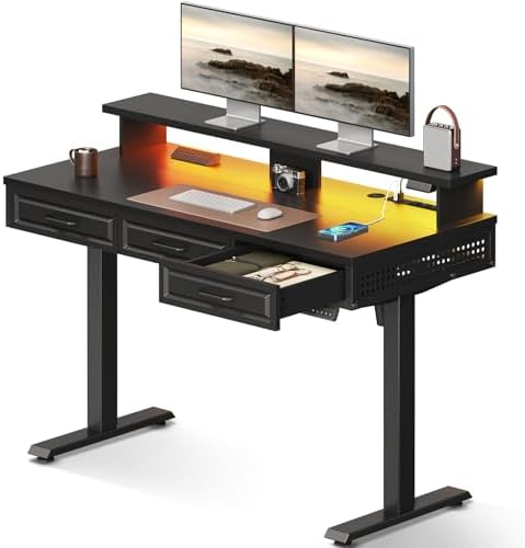 OffiGo 48 Inch Electric Standing Desk with 3 Wood Drawers by OfficeGo-ForHomeOfficeWork