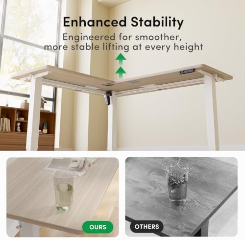 FEZIBO 63" x 55"L Shaped Standing Desk Adjustable Height, Electric Stand up Corner Computer Desk, Sit Stand Home Office Desk with Splice Board, Light Walnut Top/White Frame - Image 6