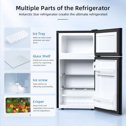 Antarctic Star Compact Mini Fridge with Freezer,Double Door with Adjustable Thermostat,Small Fridge Removable Shelves for Dorm/Office,2.5 Cu.Ft,Black - Image 3
