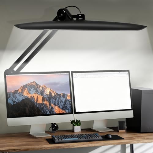 20" LED Desk Lamp with Clamp, 24W CCT Adjustable Dimmable Nail Light for Desk, 120 LEDs Metal Swivel Arm Daylight for for Nail Tech Task Home Office Reading Architect Craft, Black by BeeMingle