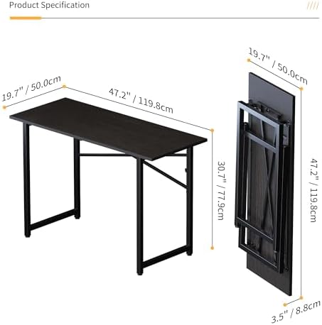 Lutown-Teen Folding Computer Desk 47 inch No Assembly Required, Black - Image 3