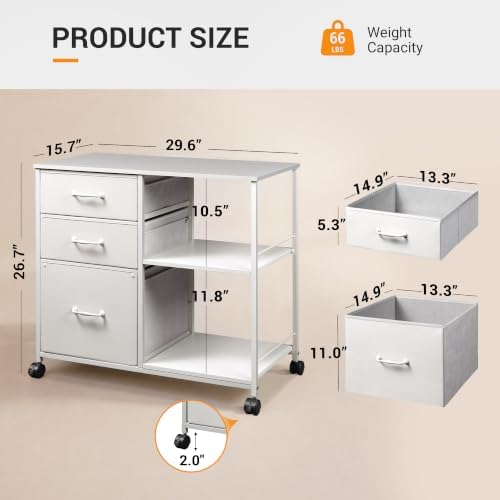 DEVAISE 3 Drawer Mobile File Cabinet, Fabric Lateral Filing Cabinet - Image 3