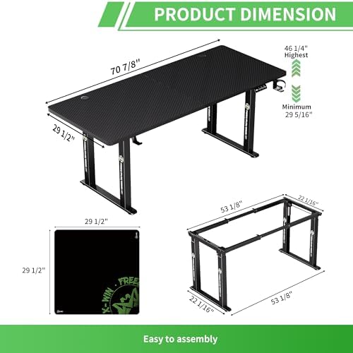 X-Win 71" Electric Standing Desk, 4-Leg Height Adjustable Gaming Desk - Image 3