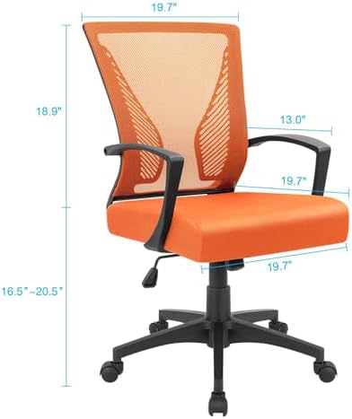 Furmax Office Chair Ergonomic Computer Desk Mesh Chair Mid Back Swivel Lumbar Support with Armrest (1, Orange) - Image 3