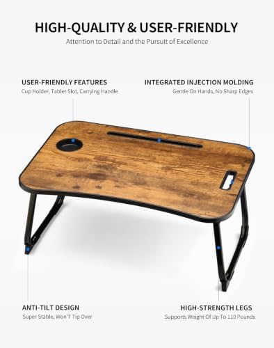 ZEAPTAC Foldable Lap Desk, Bed Desk, Bed Table & Laptop Stand w/Cup Holder - Image 5