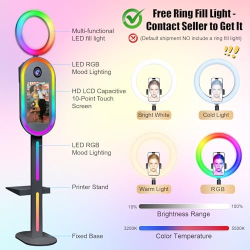 Oval DSLR Photo Booth with Camera and Printer, Portable Selfie Mirror Photo Booth with 15.6 inch Touch Screen RGB Lights for Wedding Party Events Rental Christmas (Black) - Image 5