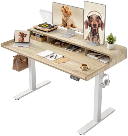 TIQLAB 47 * 24 inch Standing Desk with Curved Top Shelf, Maple by TIQLAB