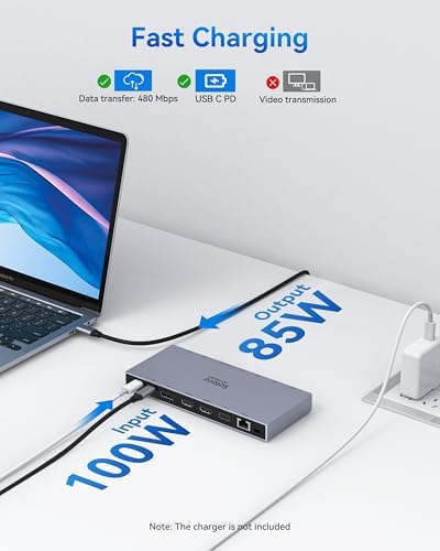Selore Docking Station 3 Monitors 15-in-1 Laptop Hub with 65W Power Adapter - Image 6
