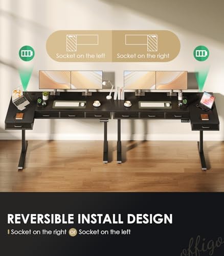 OffiGo 63 Inch L Shaped Electric Standing Desk with 4 Drawers, Black - Image 6