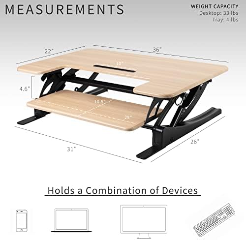 VIVO 36 inch Height Adjustable Stand Up Desk Converter, V Series, Quick Sit to Stand Tabletop Dual Monitor Riser Workstation, Light Wood Top, Black Frame, DESK-V000VO - Image 3