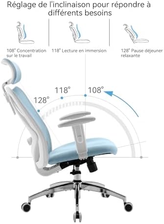 SIHOO M18 Ergonomic Office Chair, Computer Desk Chair with Adjustable Headrest and Lumbar Support, High Back Executive Swivel Chair for Home Office (Light Blue) - Image 6