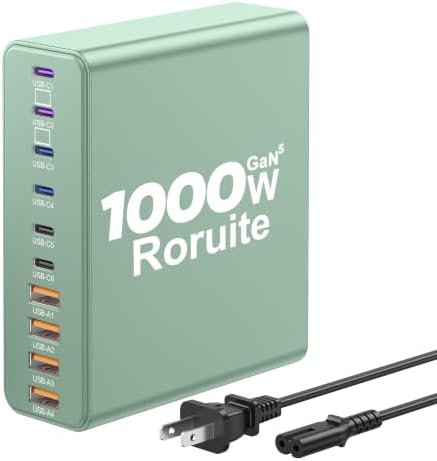 1000W USB C Charging Station, 120W PD GaN5 Super Fast USB C Charger Block by Roruite