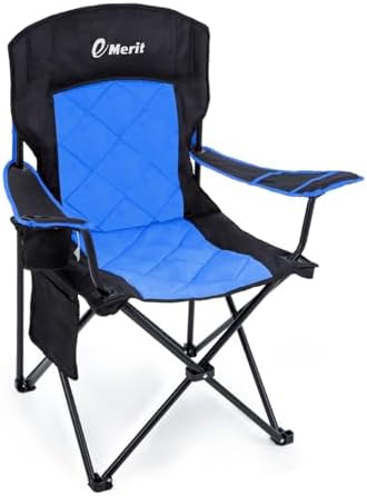 EMERIT Camping Chair, 350LB Heavy Duty Quad Fold Chair with Arms, Collapsible Outdoor Chairs with Lumbar Back & Cup HolderCollapsible for Tailgating, Beach, Fishing by eMeritDirect