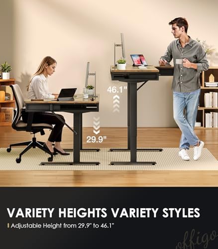 OffiGo 55 Inch L Shaped Electric Standing Desk with 4 Drawers, Rustic Brown - Image 4
