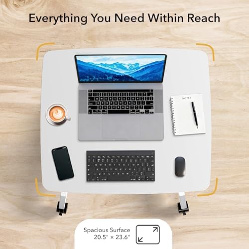 Mount-It! Adjustable Rolling Laptop Desk, Mobile Standing Desk with Wheels, Small Sit-Stand Computer Cart for Home, Office, or Classroom, 29.6–44.2" Height, 23.6"x20.5" Desktop, White - Image 5
